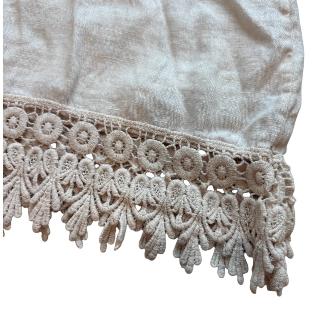 Terzo Millennio Ivory Cap Sleeve 100% Linen Blouse Top Crochet Eyelet Hem Med - Picture 7 of 12
